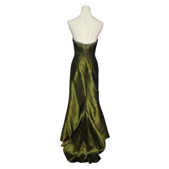 FLIRT Maggie Sottero Olive Green Beaded Dress Gown Prom Dance Formal 6 Train - Picture 4 of 14